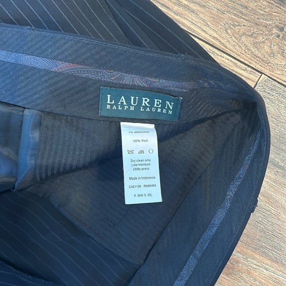 Lauren Ralph Lauren Men’s Suit Pants 38/30, Pleated, Ankle Cuffs, Black, Stripes - Picture 4 of 5